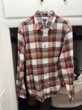 J. Crew Plaid Button-Down Shirt - Red, Green, White flannel